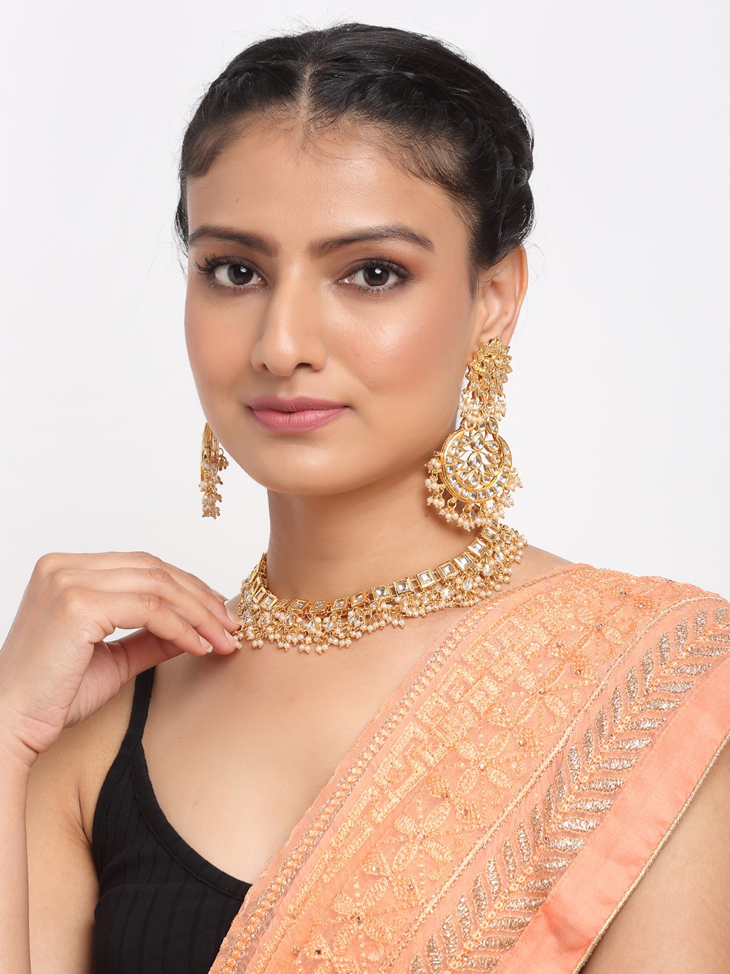 Stone Kundan Choker With Studs - Ruby Raang | Swadesiicart