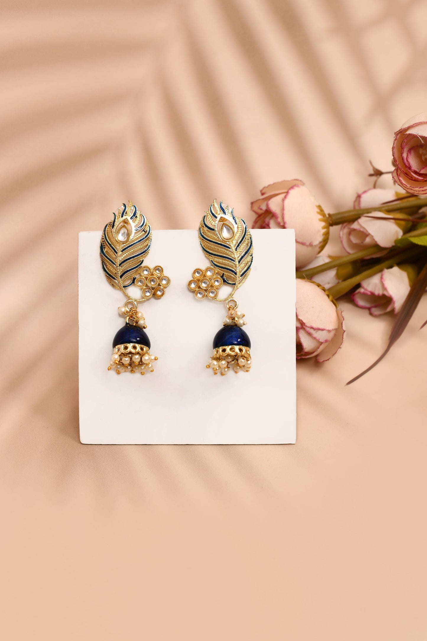Peacock Feather Pattern Blue Jhumki Drop Earrings for Womens by House of Ree | Swadesiicart