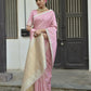 Vishnu Weaves Women's Pink Premium Tussar Silk Saree with Blouse - Swadesiicart