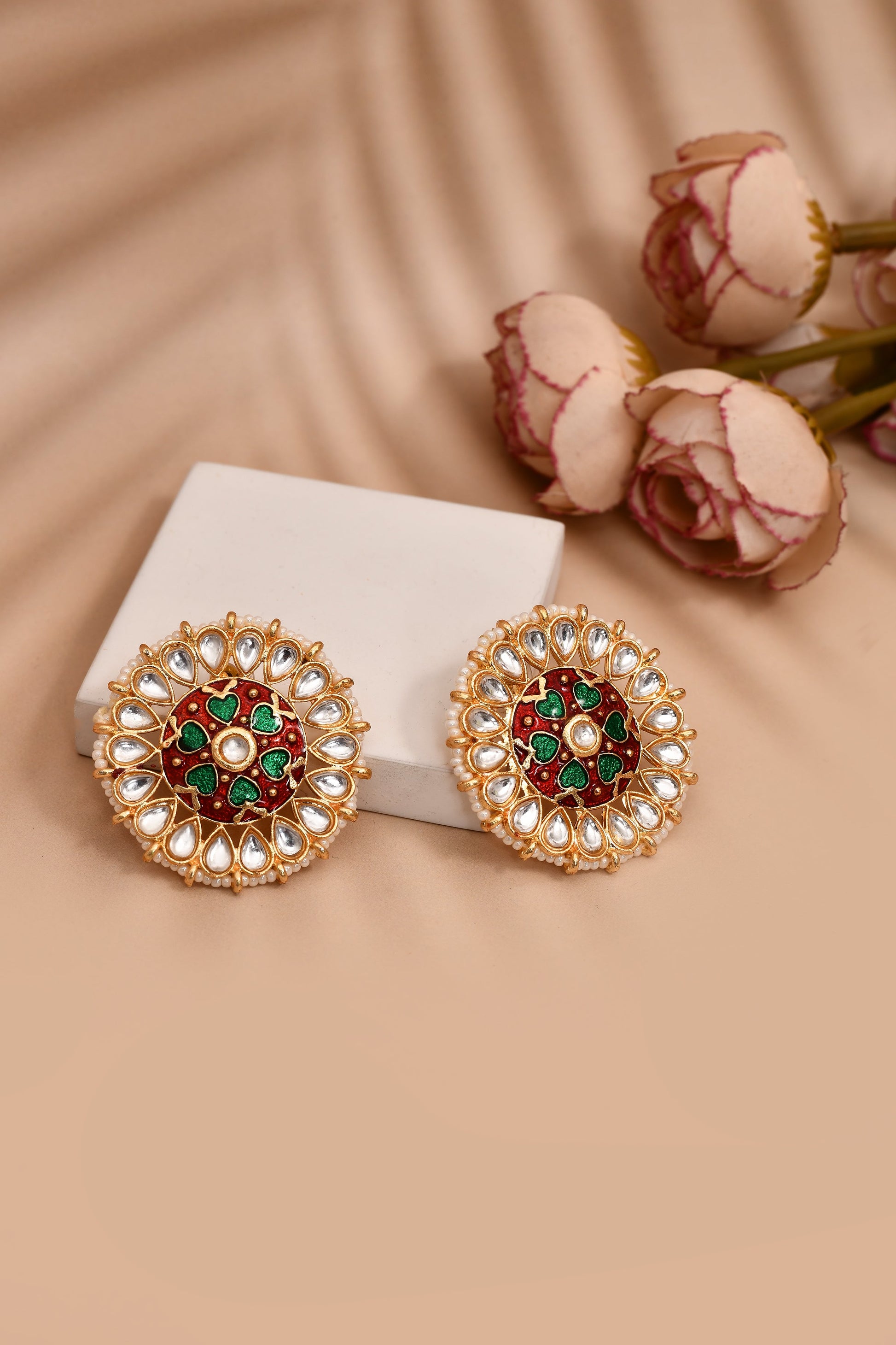 Peacock Maroon and Green Stud Earring Tops for Womens by House of Ree | Swadesiicart