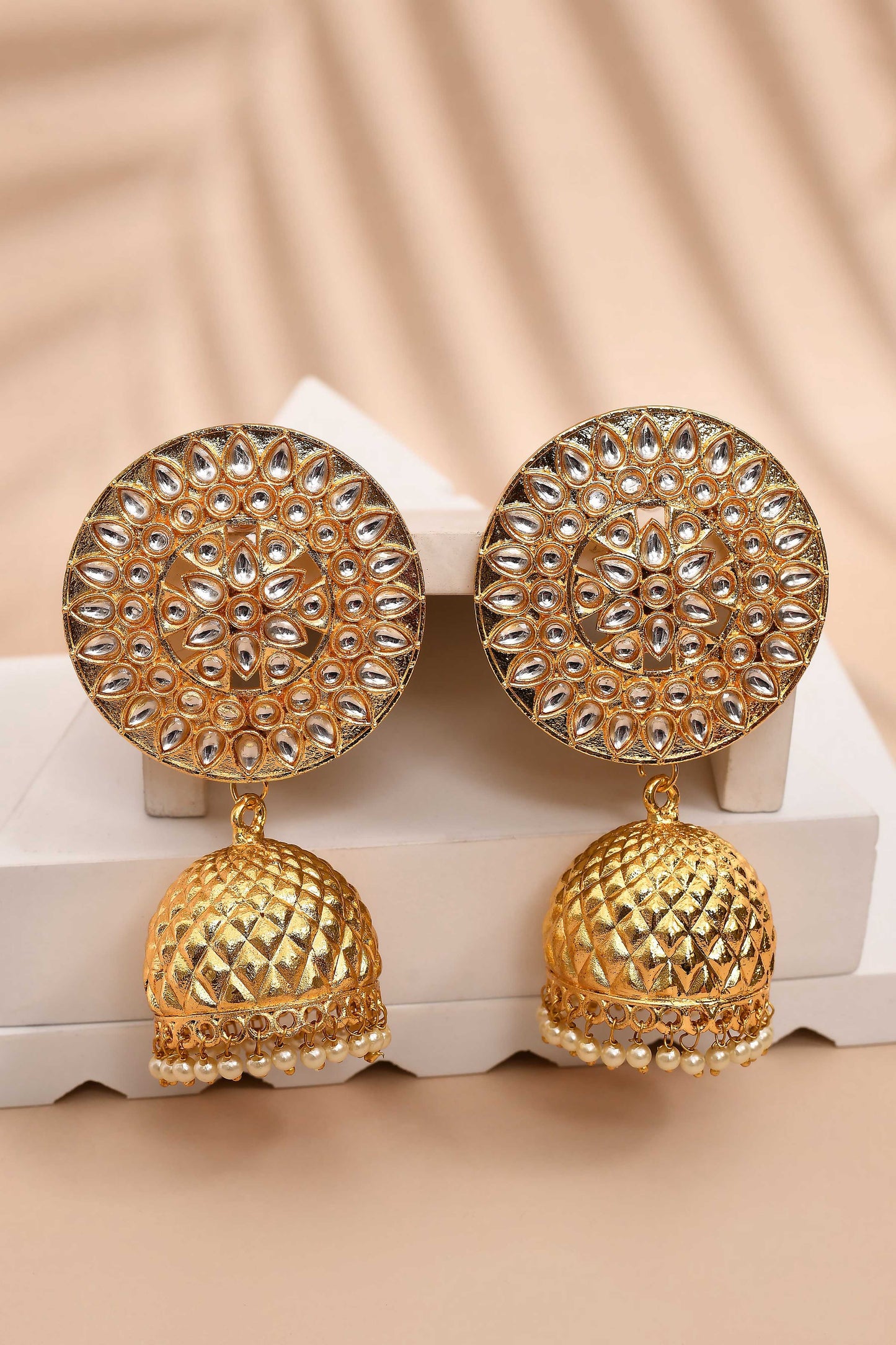 Golden Jhumki Earrings for Womens by House of Ree | Swadesiicart