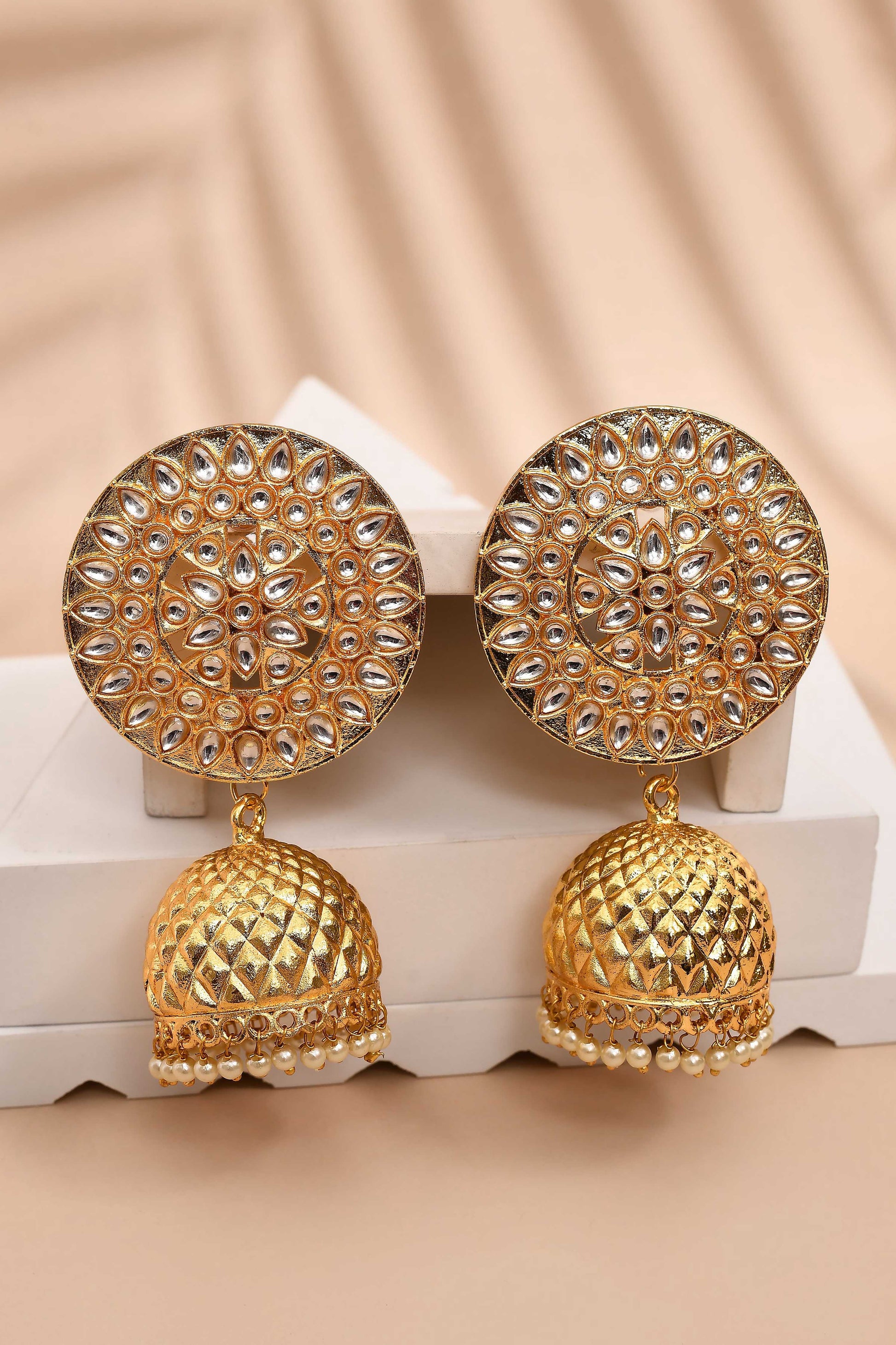 Golden Jhumki Earrings for Womens by House of Ree | Swadesiicart