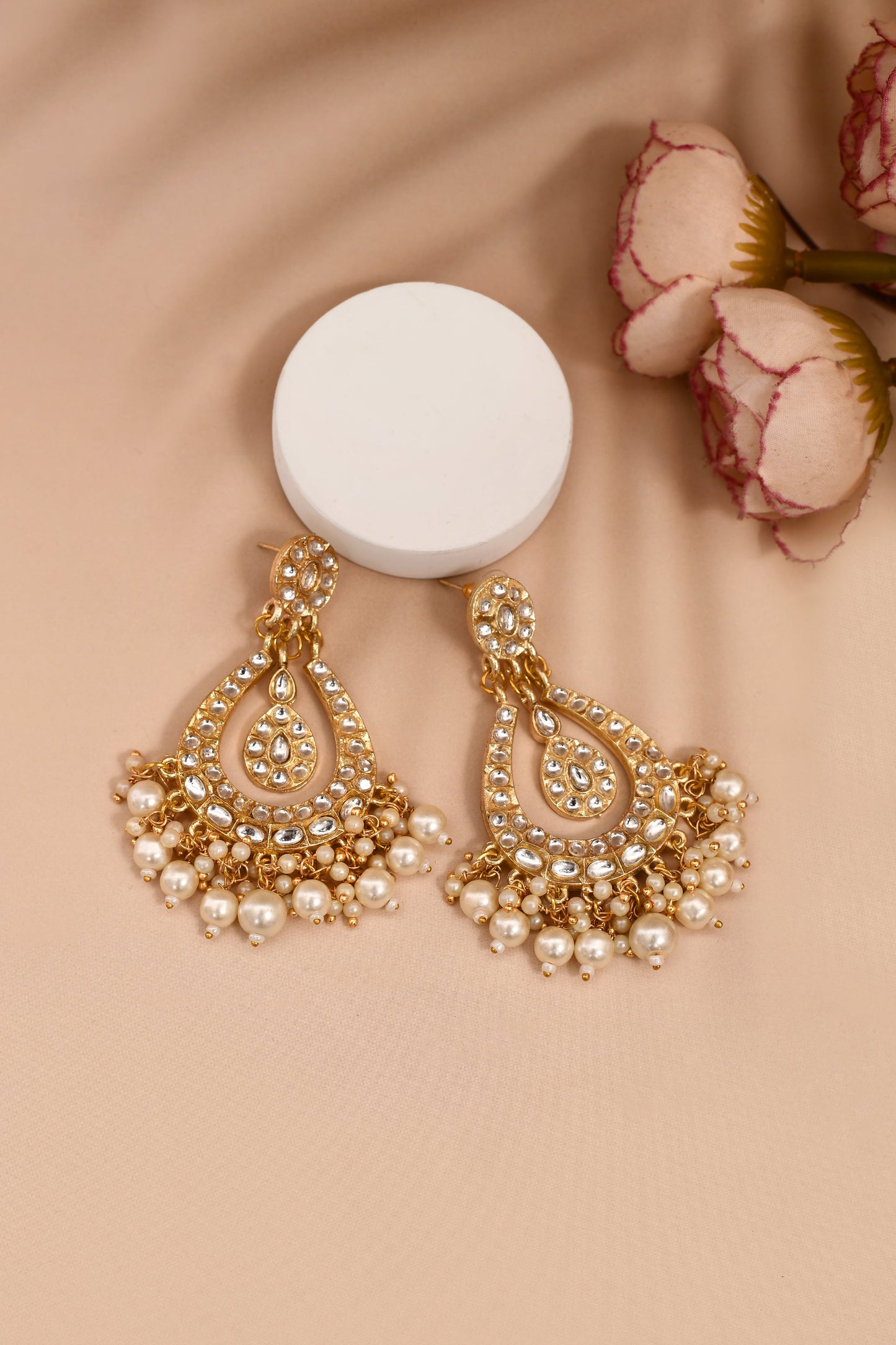 Golden Chandbali Earrings for Womens by House of Ree | Swadesiicart