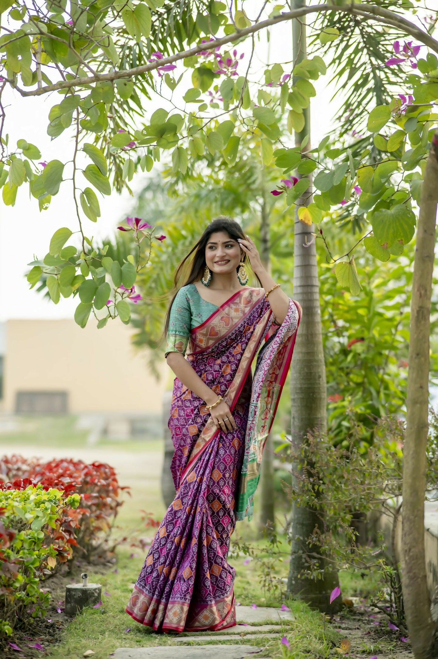 Vishnu Weaves Women's Wine Banarasi Silk Saree with Blouse - Swadesiicart
