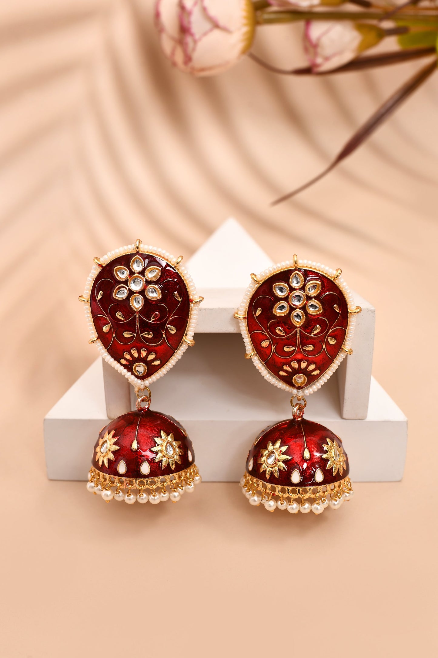 Maroon Jhumka Earrings for Womens for Ethnic Party by House of Ree | Swadesiicart
