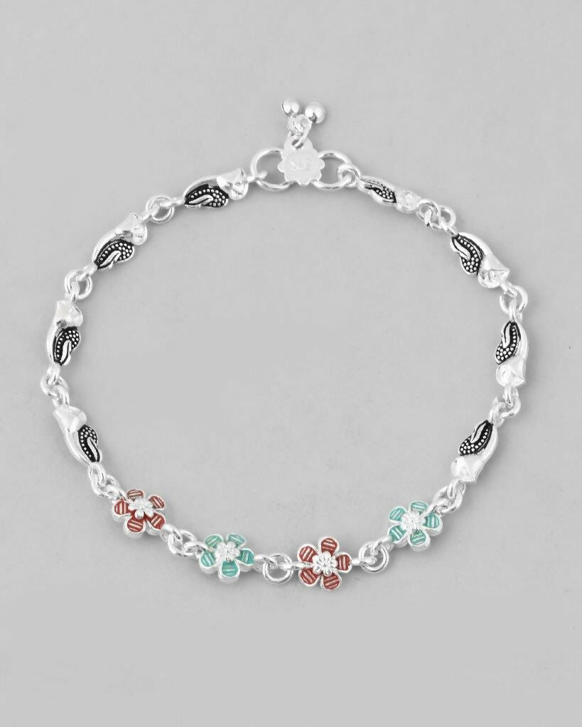 VOJ Set of 2 Stone Studded Mutli Color Flower Shaped Anklet - Swadesiicart