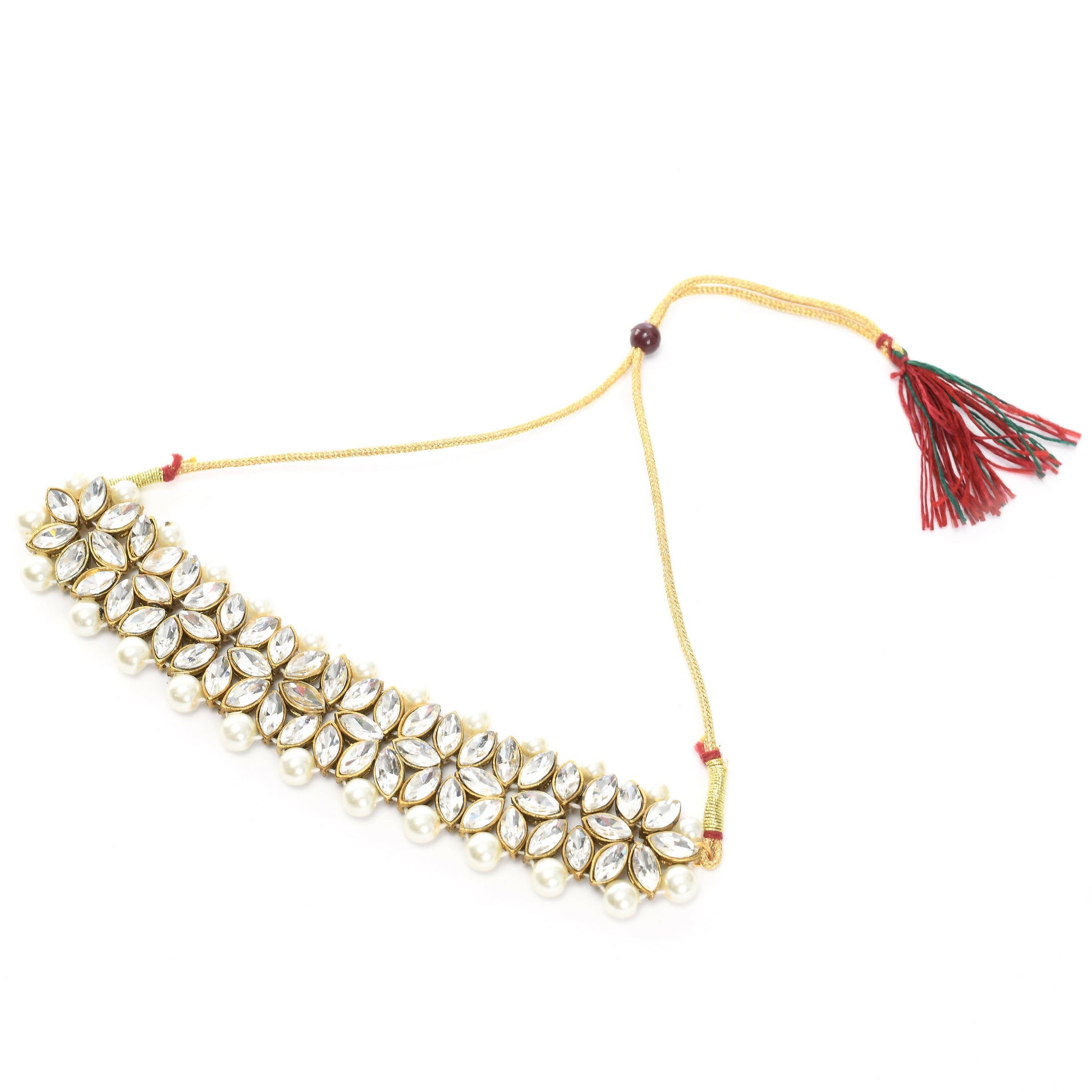 Mominos Fashion Johar Kamal Gold-Polished Rani Haar with White and Off white Pearls Jewellery Set - Swadesiicart
