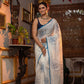 Very Much Indian Mastaani - Pure Mul Cotton Handloom Saree with Beautiful Rose Prints - Blue | Swadesiicart