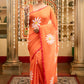 Very Much Indian Mastaani - Pure Mul Cotton Handloom Saree with Beautiful Floral Handpaint - Orange | Swadesiicart