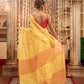 Very Much Indian Mastaani - Pure Mul Jamdhani Cotton Handloom Saree with Beautiful Heart Weaves - Yellow | Swadesiicart
