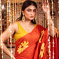 Very Much Indian Mastaani - Pure Mul Cotton Handloom Saree with Beautiful Floral Handpaint - Red | Swadesiicart