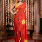 Very Much Indian Mastaani - Pure Mul Cotton Handloom Saree with Beautiful Floral Handpaint - Red | Swadesiicart