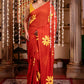 Very Much Indian Mastaani - Pure Mul Cotton Handloom Saree with Beautiful Floral Handpaint - Red | Swadesiicart