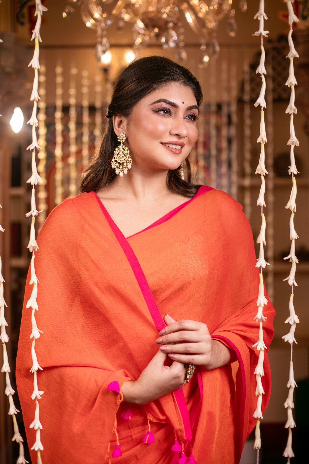 Very Much Indian Mastaani - Pure Mul Cotton Handloom Saree - Saphire Orange | Swadesiicart