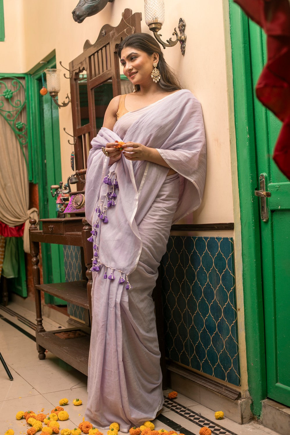 Very Much Indian Mastaani - Pure Mul Cotton Handloom Saree - Lilac | Swadesiicart