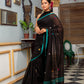 Very Much Indian Mastaani - Pure Mul Cotton Handloom Saree with Beautiful Floral Weaves - Black | Swadesiicart