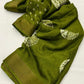 Mehndi Cotton Crepe Batik Print Saree with Unstitched Blouse - Hiral Fashion | Swadesiicart