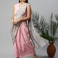 Ahalyaa Women Baby Pink Crepe Georgette Saree Dress With Printed Pallu | Swadesiicart