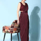 Maroon Imported Crush Lycra Texture Pattern Ready to Wear Saree with stitched Blouse - Nirvana | Swadesiicart