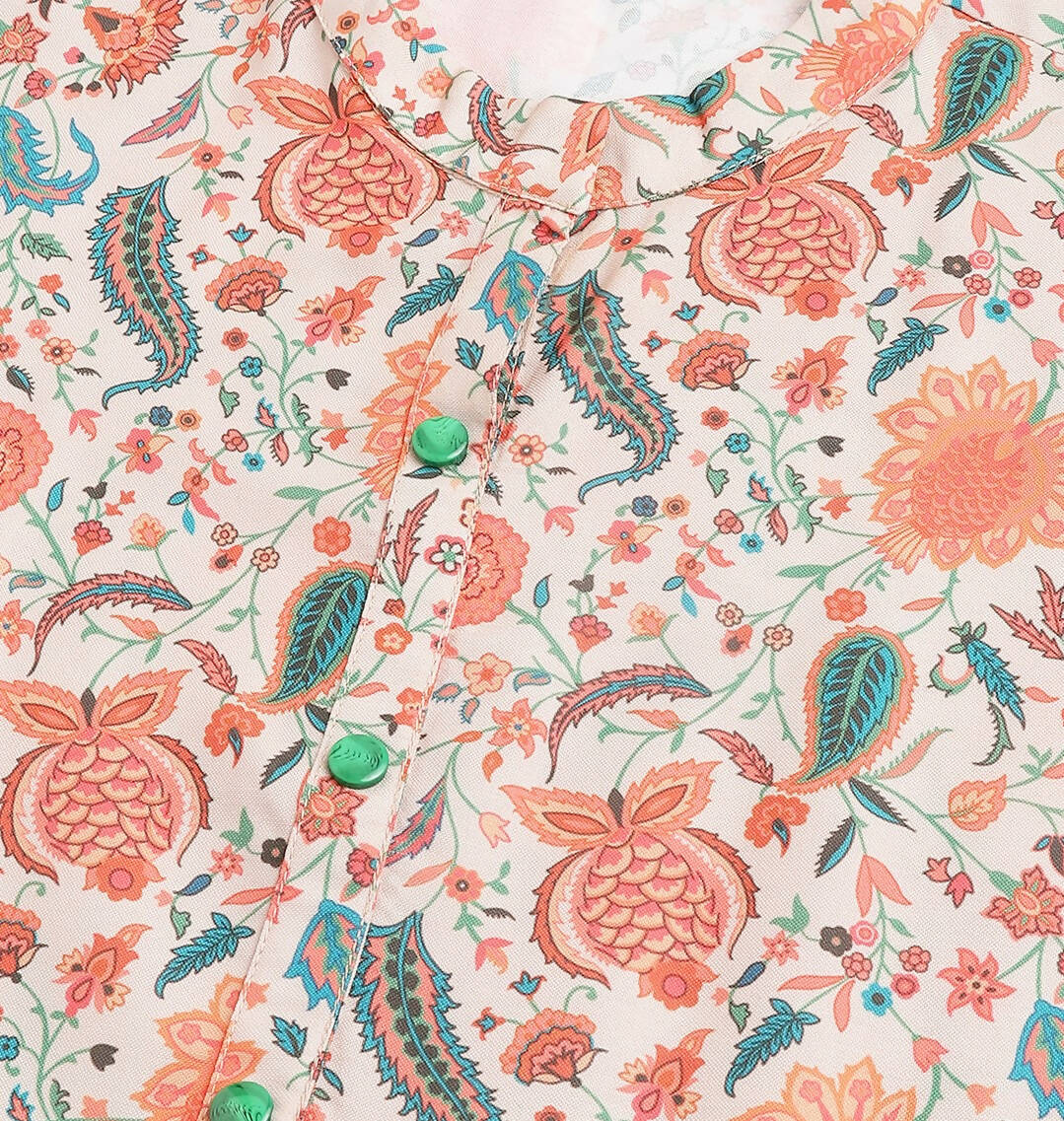 Orange Poly Rayon Digital Printed A-line Top - Tarini - Swadesiicart