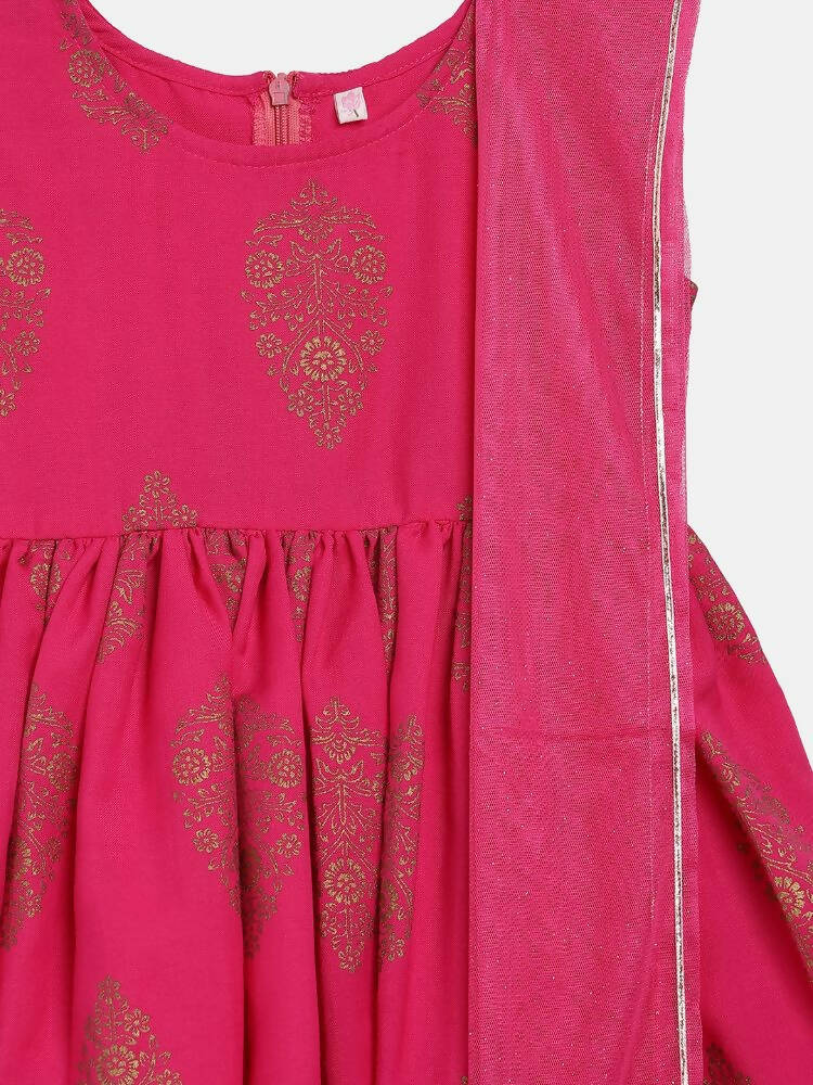 Ahalyaa Pink Rayon Printed Kids Kurta Sharara Set For Girls | Swadesiicart