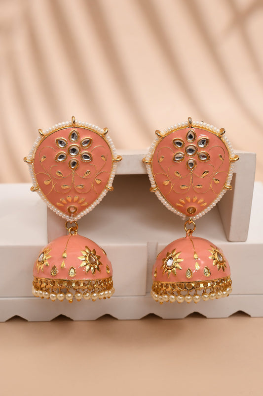 Orange Jhumka Earrings for Womens for Ethnic Party by House of Ree | Swadesiicart