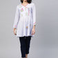 Ahalyaa Women Blue Crepe Pink & Gold Ethnic Print Angrakha Tunic | Swadesiicart