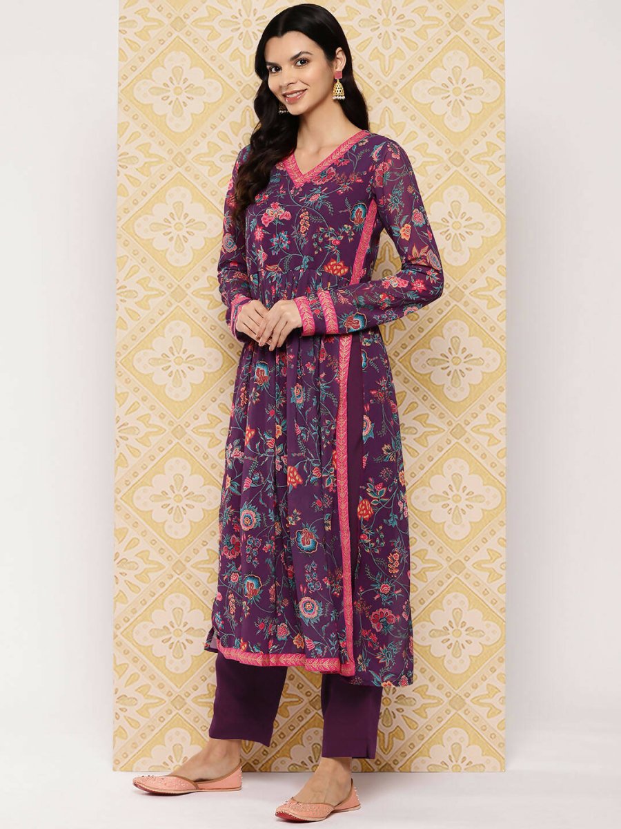 Ahalyaa Women's Traditional wear Kurta Set - Purple | Swadesiicart