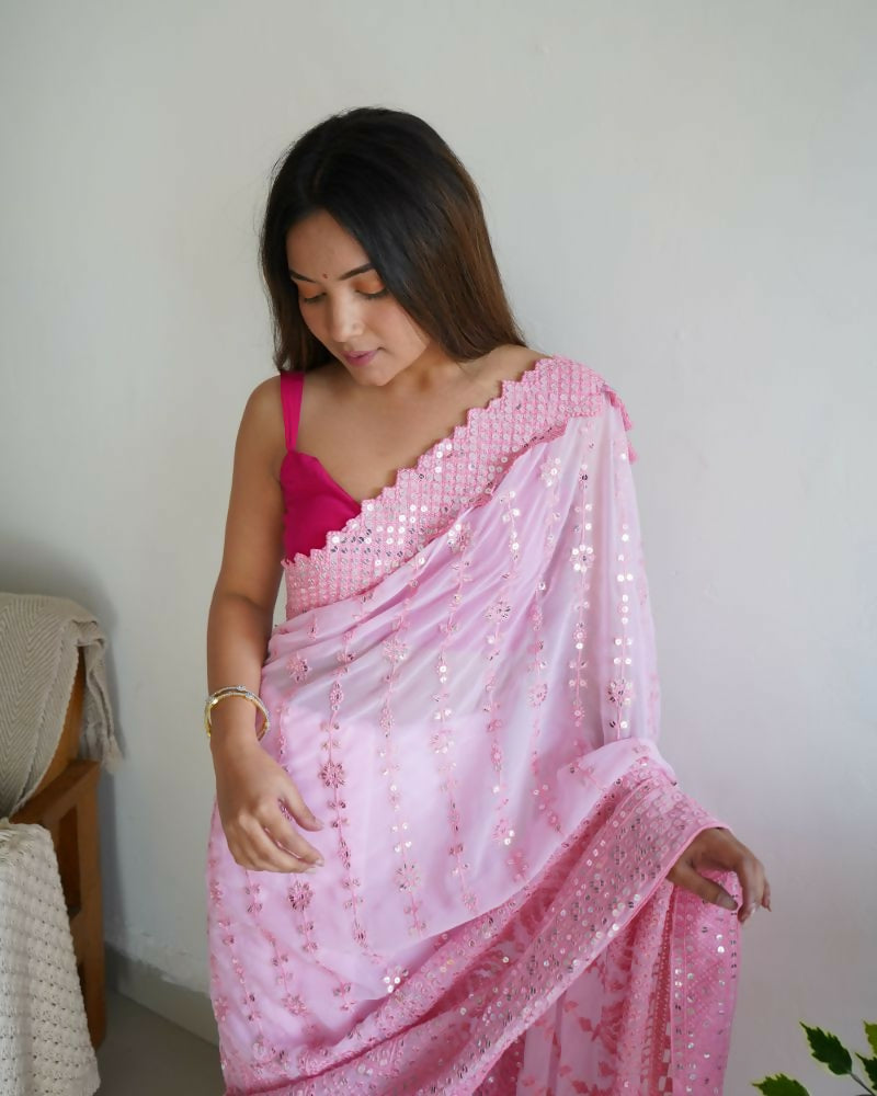 Vamsee Vani Pink Georgette Saree - Swadesiicart