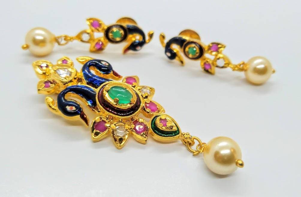 Multicolor AD Peacock Pendant Set | Swadesiicart