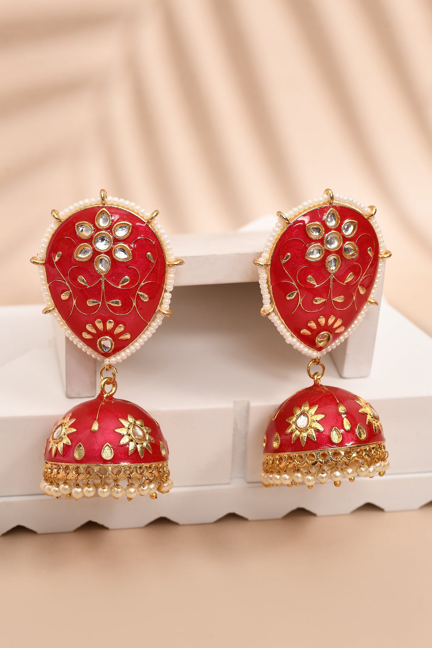 Red Jhumka Earrings for Womens for Ethnic Party by House of Ree | Swadesiicart