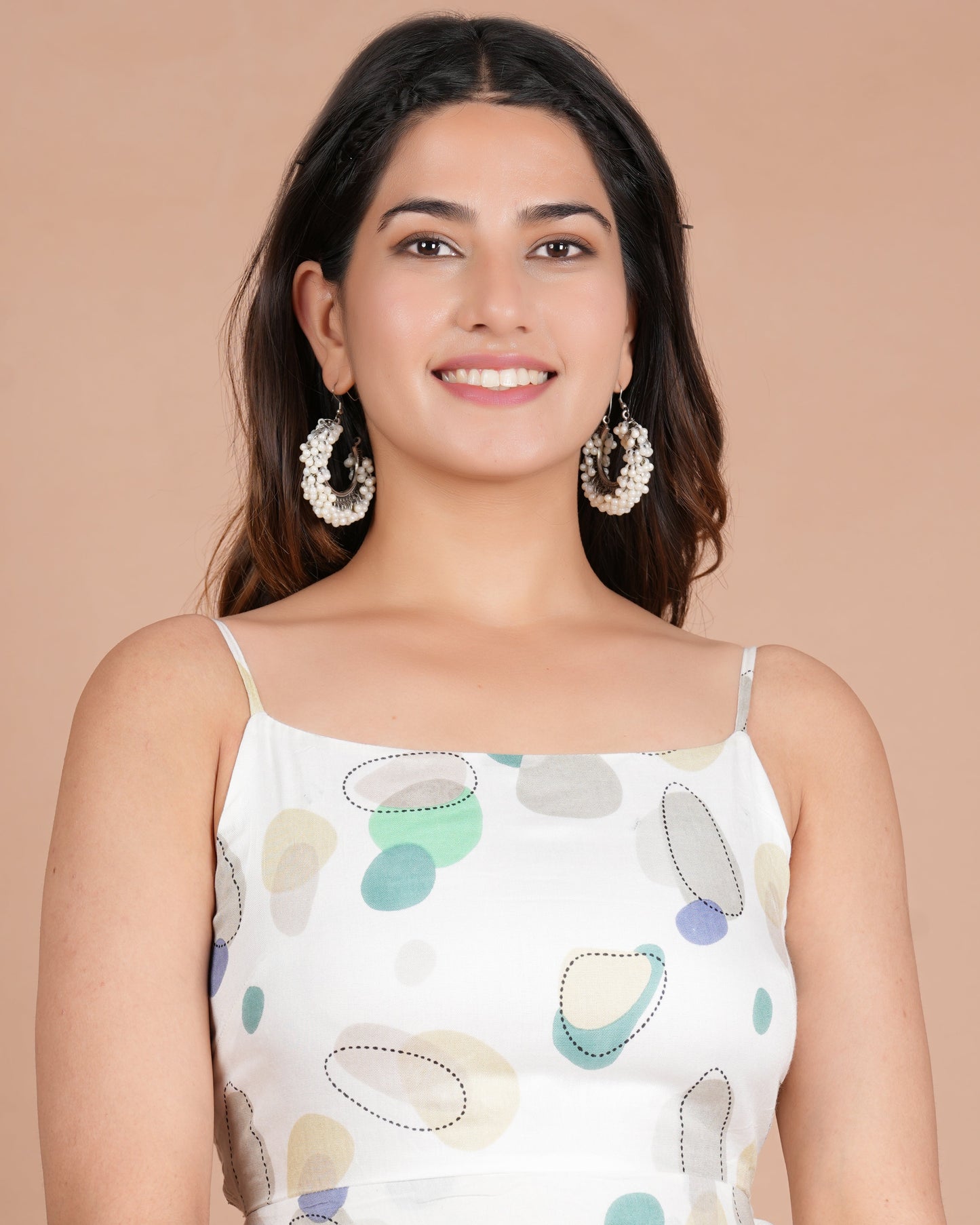 House of RP Women's Off-White Rayon Graphic Printed Short Dress - Swadesiicart