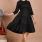 House of RP Women's Black Cotton Solid Tiered Dress - Swadesiicart