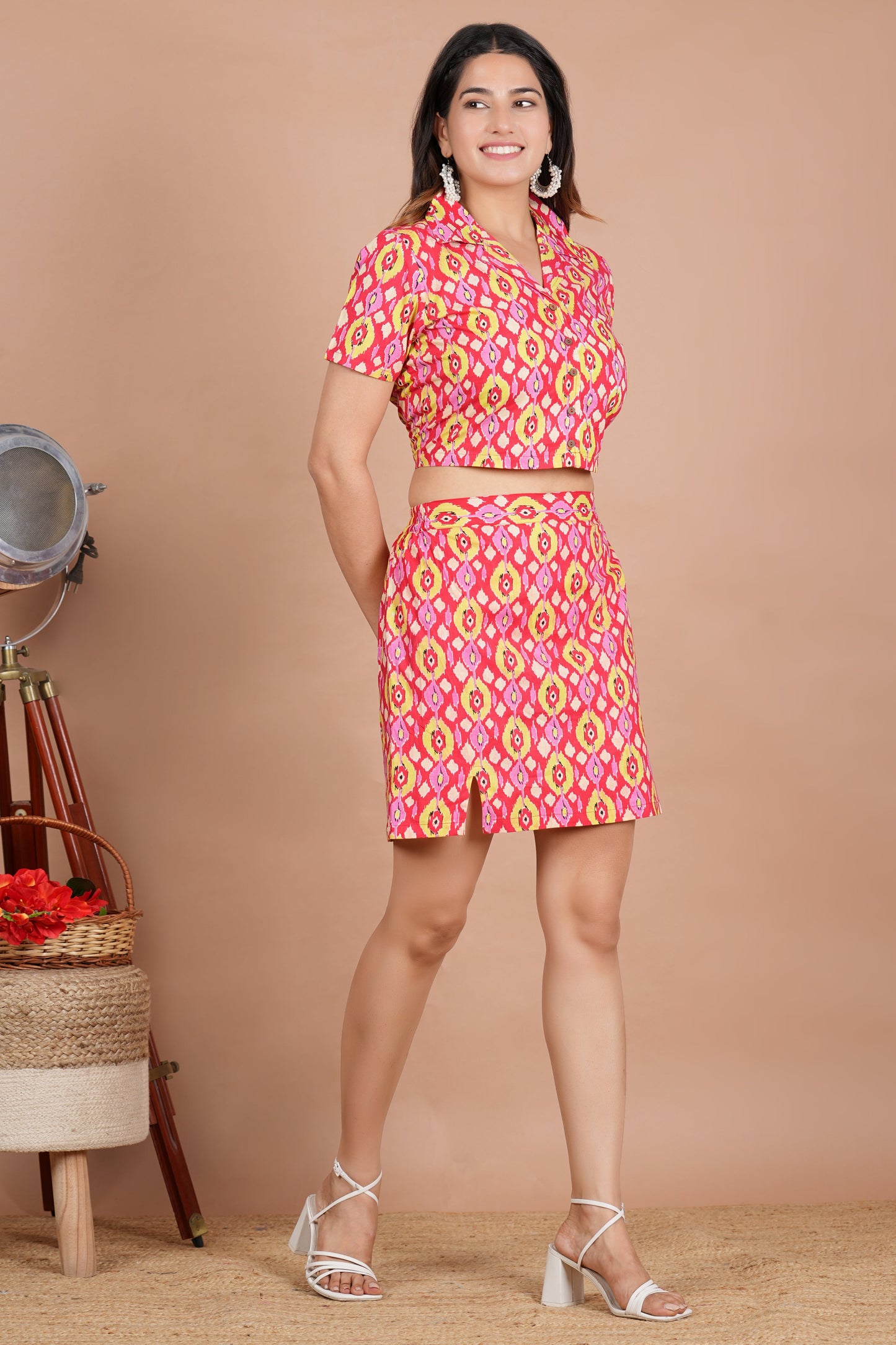 House of RP Women Red & Yellow Cotton Print Co-Ords Sets - Swadesiicart