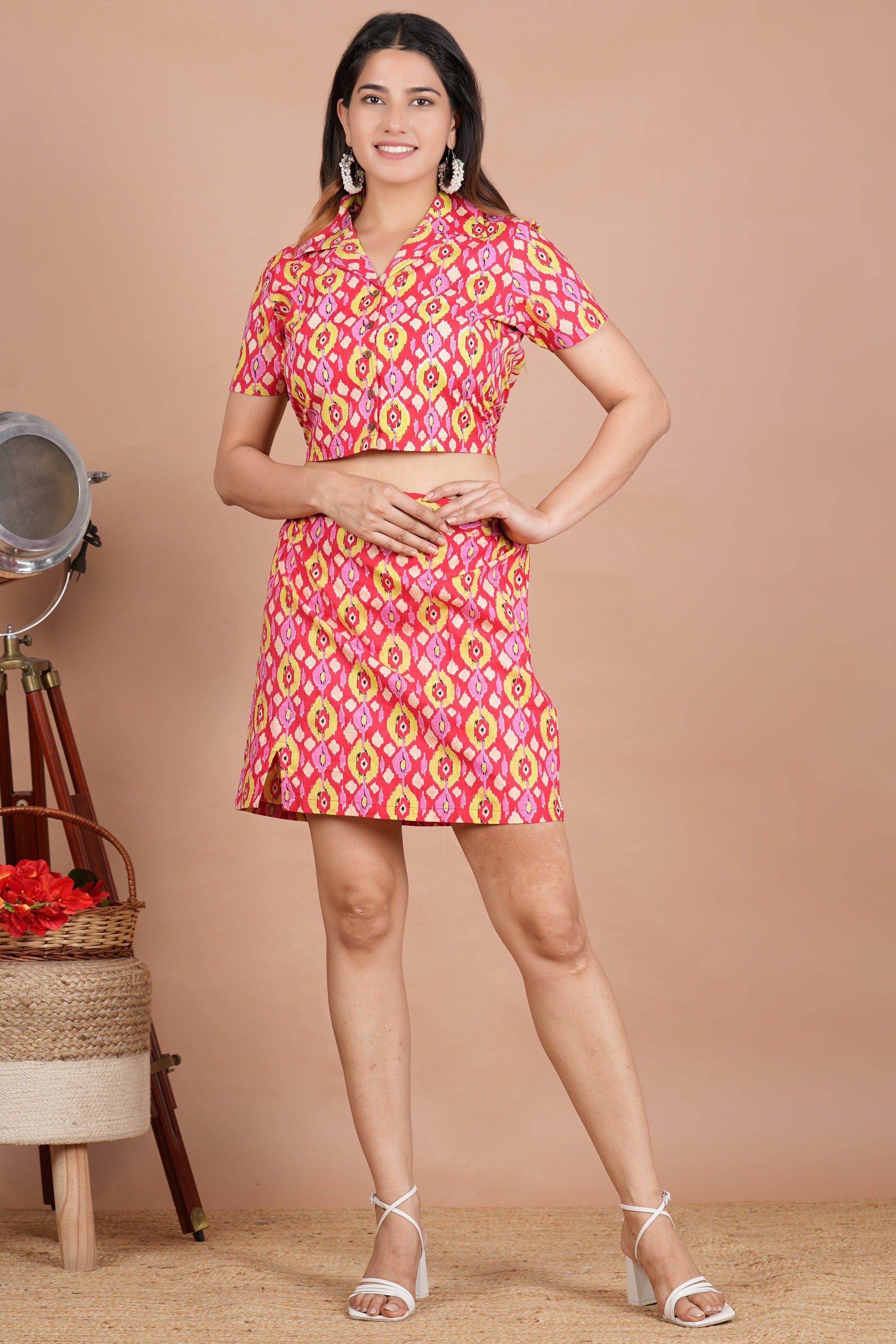 House of RP Women Red & Yellow Cotton Print Co-Ords Sets - Swadesiicart