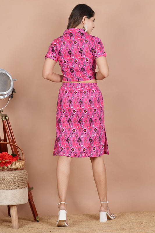 House of RP Women Fuchsia Cotton Print Co-Ords Sets - Swadesiicart