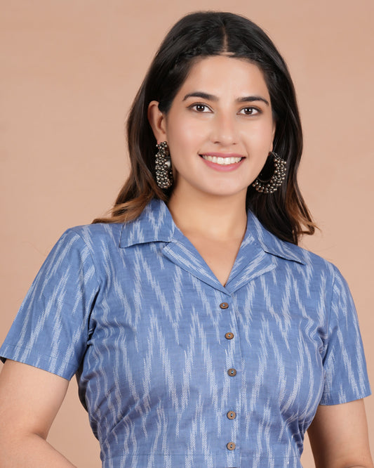 House of RP Women Indigo Cotton Zig-Zag Print Co-Ords Sets - Swadesiicart
