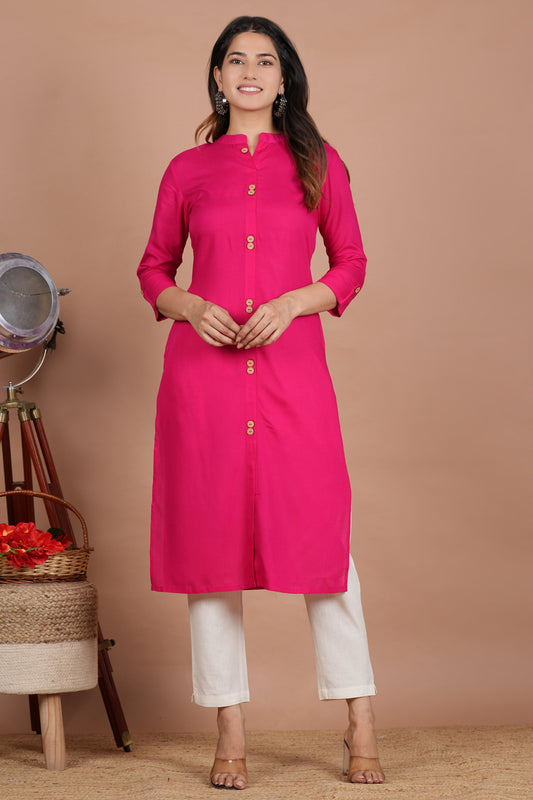 House of RP Women's Pink Rayon Solid Frontslit Kurta | Swadesiicart