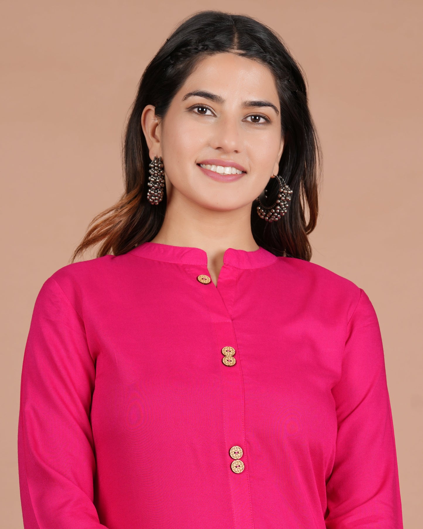 House of RP Women's Pink Rayon Solid Frontslit Kurta | Swadesiicart