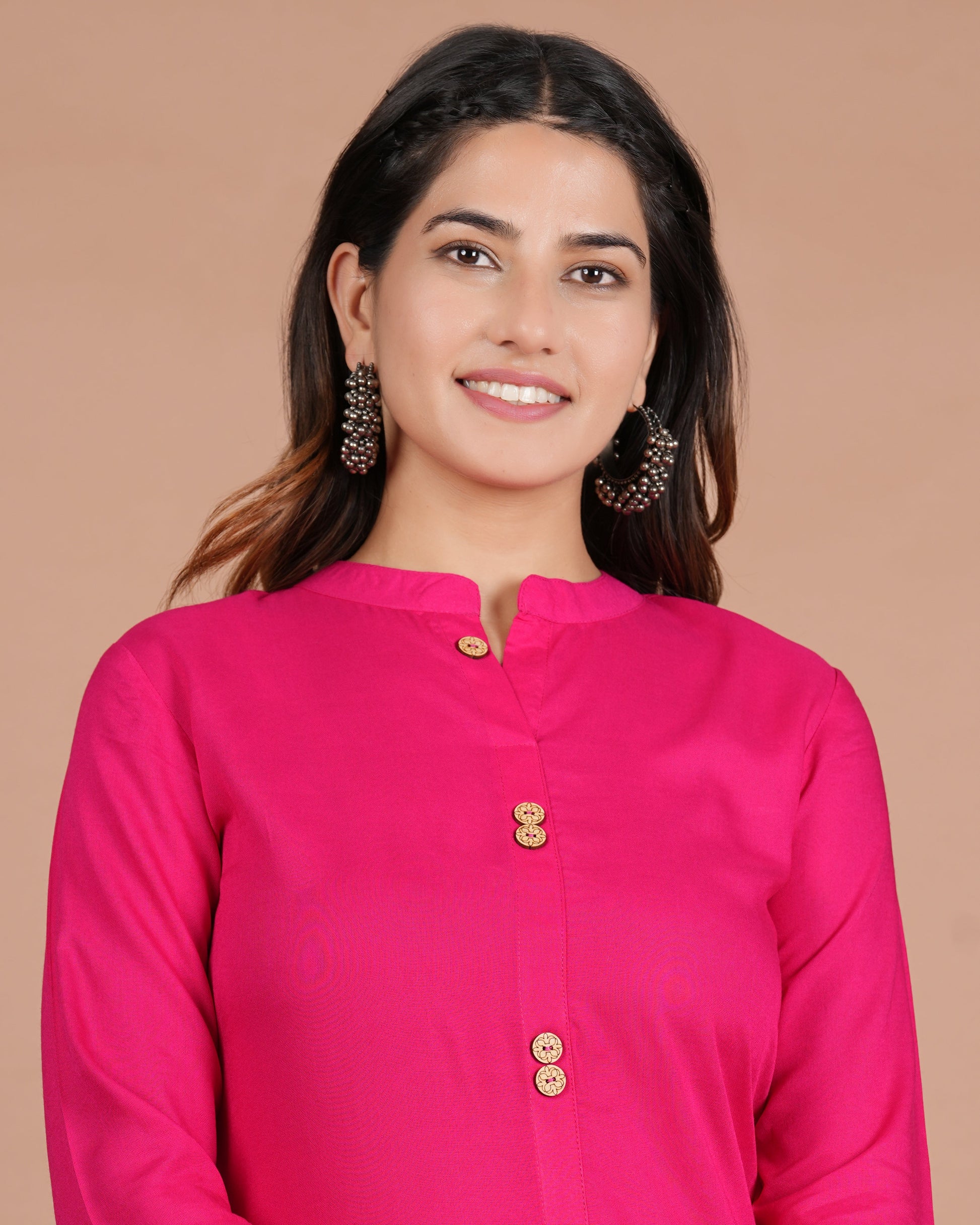 House of RP Women's Pink Rayon Solid Frontslit Kurta | Swadesiicart