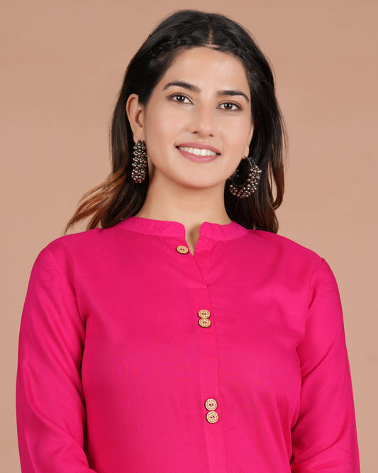 House of RP Women's Pink Rayon Solid Frontslit Kurta | Swadesiicart