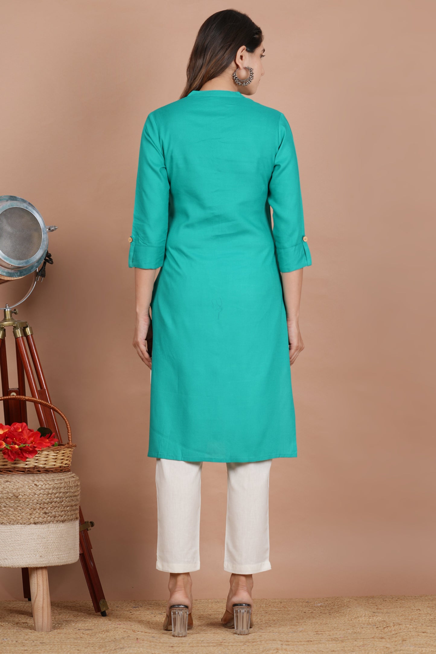 House of RP Women's Trquoise Rayon Solid Frontslit Kurta | Swadesiicart