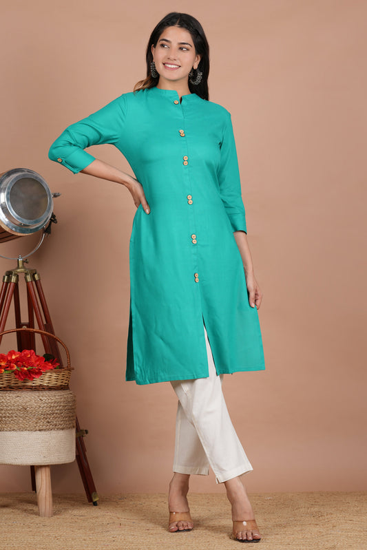 House of RP Women's Trquoise Rayon Solid Frontslit Kurta | Swadesiicart