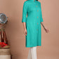 House of RP Women's Trquoise Rayon Solid Frontslit Kurta | Swadesiicart