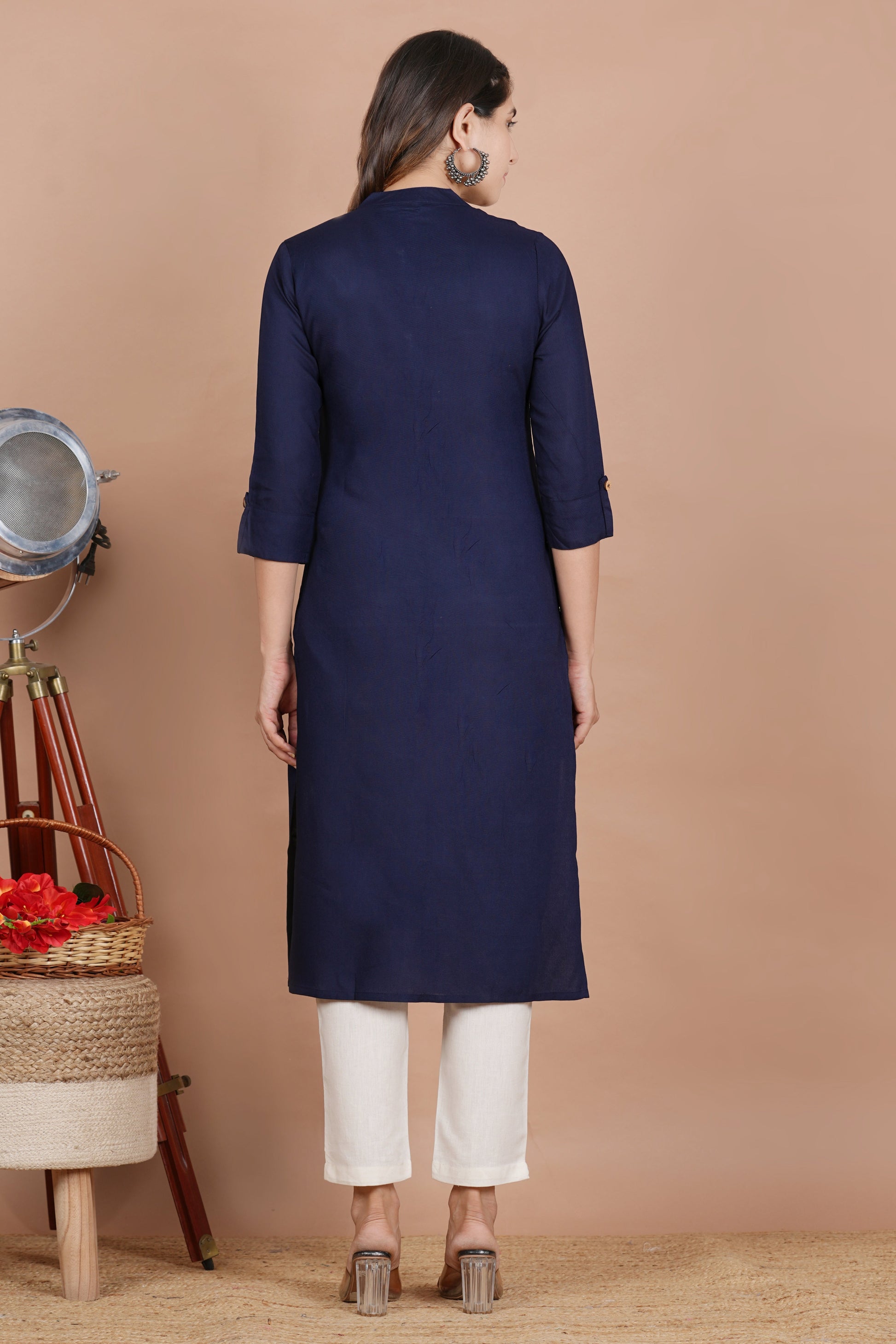 House of RP Women's Blue Rayon Solid Frontslit Kurta | Swadesiicart