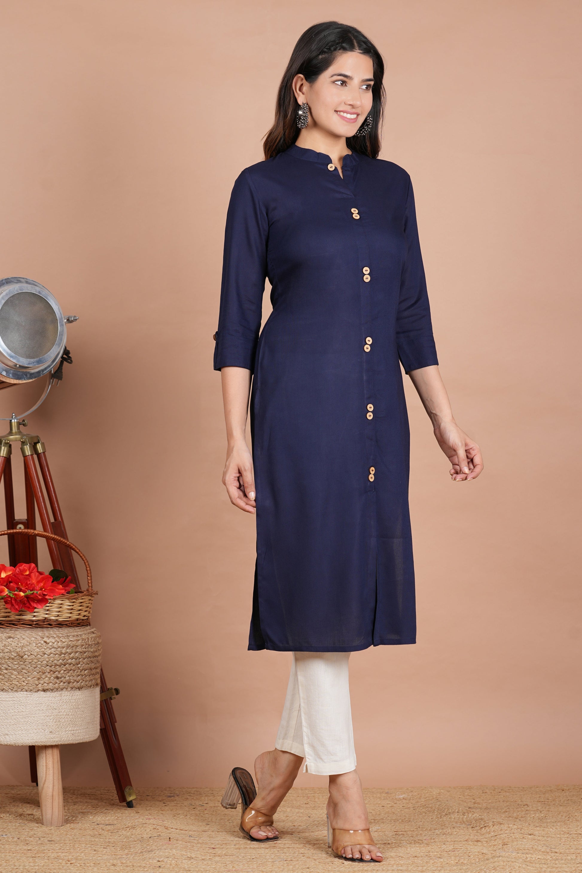 House of RP Women's Blue Rayon Solid Frontslit Kurta | Swadesiicart