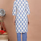 House of RP Women's White & Aqua Blue Cotton Kurta, Pant & Dupatta Set | Swadesiicart