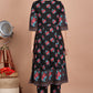 House of RP Women's Black Floral Cotton Kurta, Pant Set | Swadesiicart