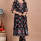 House of RP Women's Black Floral Cotton Kurta, Pant Set | Swadesiicart