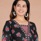 House of RP Women's Black Floral Cotton Kurta, Pant Set | Swadesiicart